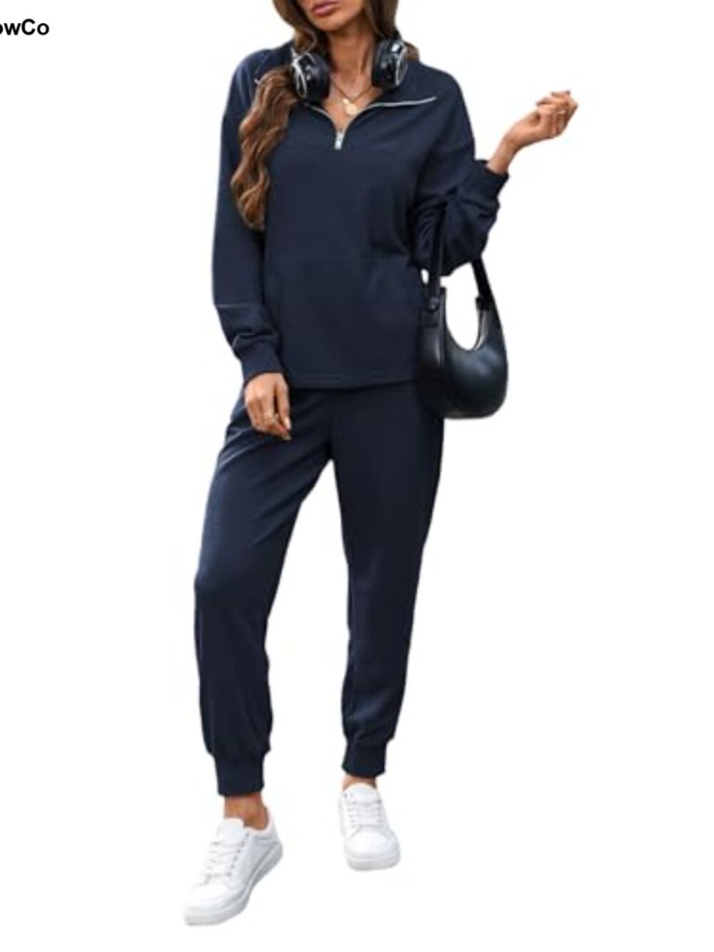 Women's Waffle Knit 2 Piece Lounge Set Quarter Zip Jogger